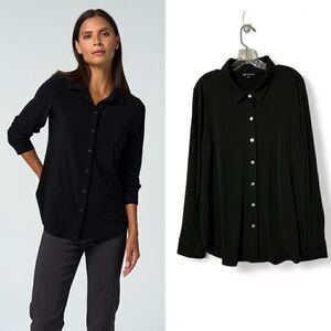 Franne Golde Black Katherine Button Down Shirt Size XXL Wrinkle Resistant.